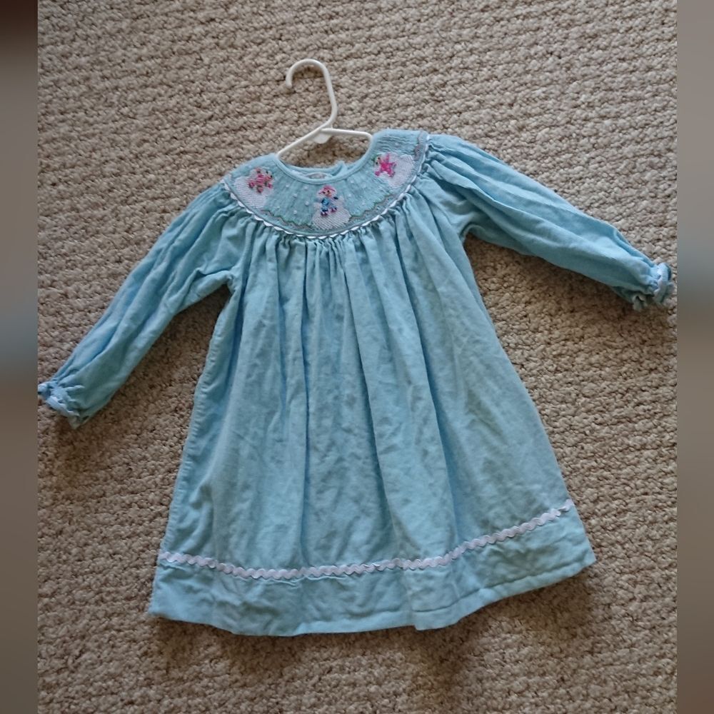 Marmellata light Blue CORDUROY Santa Smocked Bishop Dress size 2T - Picture 3 of 11